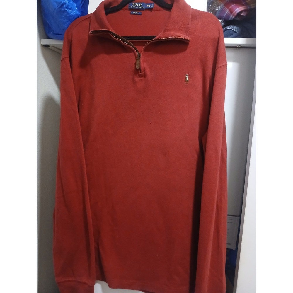 Polo Ralph Lauren Mens Estate Rib Quarter Zip Pullover Red Size XXL Flesh Pony